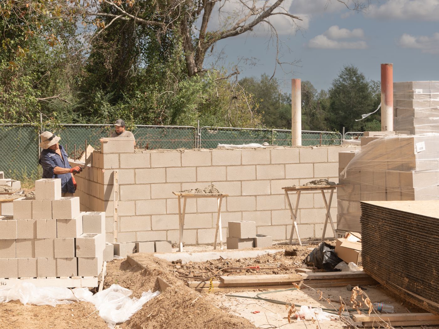 Commercial CMU block walls going up on a hotel project in Rosenberg, TX