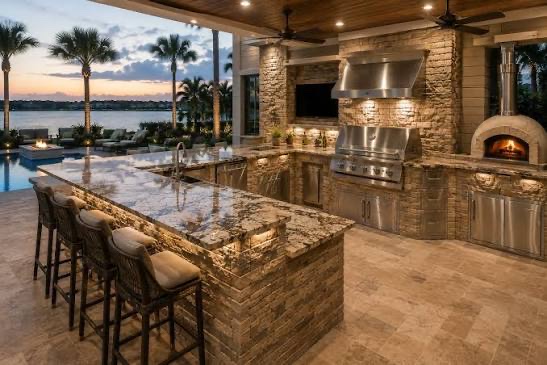 Bars and islands for outdoor kitchens